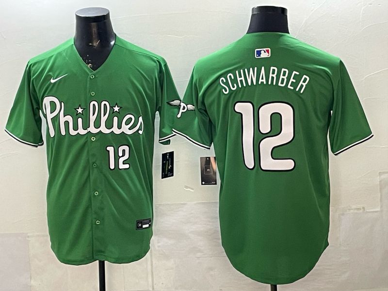 Men 2026 Philadelphia Phillies #12 Schwarber Green Game Nike MLB Jersey style 0011